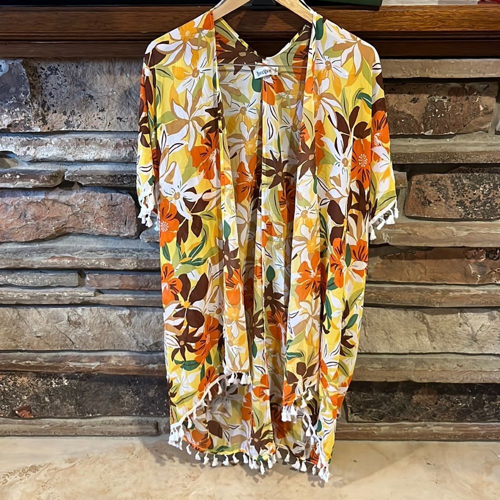 Roommates Fringed Floral Lightweight Chiffon Swim Cover